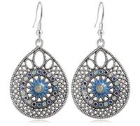 Gdpaddy Bohemian Vintage Gold Sparkly Crystal Teardrop Dangle Drop Earrings Handmade Colorful Enamel Rhinestone Geometry Hook Earrings For Women, L, Metal, No Gemstone