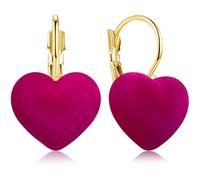 Gdpaddy Dainty Cute Acrylic Plush Love Heart Dangle Drop Gold Alloy Leverback Earrings for Women Mom Lover, L, Acrylic, No Gemstone