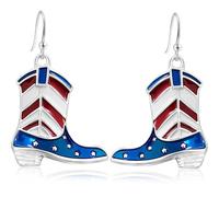 Gdpaddy Handmade Long Gold Sparkly Crystal Cowboy Boot Dangle Drop Earrings Asymmetry Glitter Hat Boots Star Hook Earrings For Women, L, Metal, Rhinestone