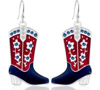 Gdpaddy Handmade Long Gold Sparkly Crystal Cowboy Boot Dangle Drop Earrings Asymmetry Glitter Hat Boots Star Hook Earrings For Women, L, Metal, Rhinestone