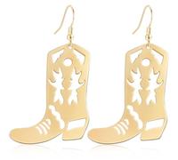 Gdpaddy Handmade Long Gold Sparkly Crystal Cowboy Boot Dangle Drop Earrings Asymmetry Glitter Hat Boots Star Hook Earrings For Women, L, Metal, Rhinestone