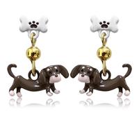 Gdpaddy Personalized Cute Dachshund Puppy Dangle Drop Earrings Enamel Dog Bone Stud Earrings for Women Lovers, M, Metal, No Gemstone