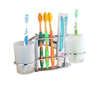 GDrems Stainless Steel Wall Mounted Toothbrush & Toothpaste and Tumbler Holder with 2 Cups for Bathroom，Chrome finish