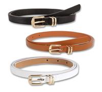 Gdrghe 3 Pack Women's Leather Belts for Jeans Dresses Full, Grain Adjustable Waistbands with Gold Buckles, Hypoallergenic Hardware, Non-Slip Backing