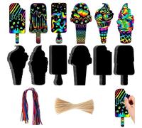 Gdrghe 36 Pack Ice Cream Scratch Cards Kit Magic Rainbow Ice Cream Themed DIY Craft Set with 18 Bamboo Sticks 36 Ribbons Hanging Ornaments Craft for Kids Summer Activities, Party Favors School Crafts