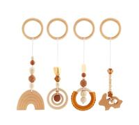 Gdrghe 4 Pack Baby Toys Gifts,Baby Car Seat Toy from 0 Months, Pram Toys for Babies 0-6 months Sensory Wood from Birth for Shower and Newborn Gift for Pram Car Seat Toy
