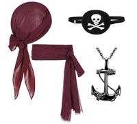 Gdrghe 4 Pcs Pirate Costume Accessory Set Pirate Bandana Sash Belt Eye Patch Anchor Chain Medieval Renaissance Pirates Captain Costume Fancy Dress for Halloween Cosplay Party