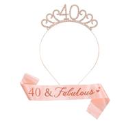 Gdrghe 40th Birthday Gifts for Women Birthday Sash and Crown Rose Gold Crystal Tiara for Women Birthday Crown Adult 40th Birthday Decorations Birthday Gift Party Accessories (40 Years Old)