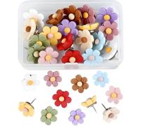 Gdrghe 50PCS Flower Drawing Pins Colorful Cute Push Pins Notice Board Cork Board Pins for Office Home Kids Photo Wall Memo Use