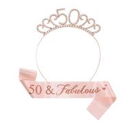 Gdrghe 50th Birthday Gifts for Women Birthday Sash and Crown Rose Gold Crystal Tiara for Women Birthday Crown Adult 50th Birthday Decorations Birthday Gift Party Accessories (50 Years Old)