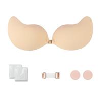 Gdrghe Sticky Bra Push Up for Women Adhesive Strapless Bra Reusable Invisible Backless Bras with Double Sided Tape Suitable for Low Cut Dress Wedding Party Dances (UK, Cup & Band, D, Beige)