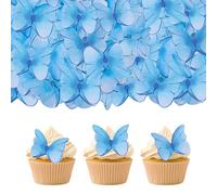 GDRPGY 52 pcs edible wafer paper butterfly cake decoration, Cupcake topper multicolor butterfly decorative paper suitable for weddings birthdays Christmas cocktails (Watercolor blue)