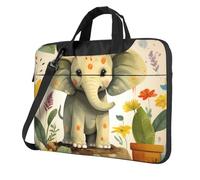 GDSHJKLW 13 Inch Laptop Shoulder Bag For Men Women,Waterproof Briefcase Messenger Bag Cartoon Elephant With Plant Painting Laptop Sleeve Bag W/Strap Handle