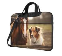 GDSHJKLW 13 Inch Laptop Shoulder Bag For Men Women,Waterproof Briefcase Messenger Bag Collie Dog And Horse Together Laptop Sleeve Bag W/Strap Handle