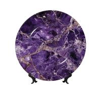 GDSHJKLW 6in Bone China Decorative Plate Art Ceramic Decorative Plate With Display Stand Marble Purple Handmade Ceramic Ornament For Home Office Wall Decor