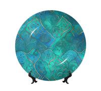 GDSHJKLW 6in Bone China Decorative Plate Art Ceramic Decorative Plate With Display Stand Turquoise Pattern Handmade Ceramic Ornament For Home Office Wall Decor