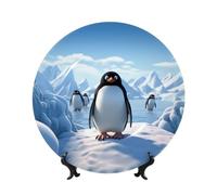 GDSHJKLW 8in Bone China Decorative Plate Art Ceramic Decorative Plate With Display Stand Penguin Antarctica Ice Handmade Ceramic Ornament For Home Office Wall Decor