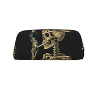 GDSHJKLW A Skeleton With Burning Cigarette Leather Pencil Case Large Capacity Pen Pouch,Zipper Makeup Bag For Women Men Travel Toiletry Bags Waterproof Cosmetic Bag Wide-Open Coin Pouch Purse