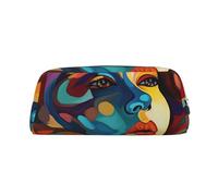GDSHJKLW Abstract Colored Woman Face Leather Pencil Case Large Capacity Pen Pouch,Zipper Makeup Bag For Women Men Travel Toiletry Bags Waterproof Cosmetic Bag Wide-Open Coin Pouch Purse