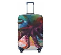 GDSHJKLW Abstract Colorful Octopus Travel Luggage Cover Suitcase Protector Washable Elastic Suitcase Cover Anti-Scratch Luggage Protector Travel Suitcase Baggage Cover Fits 18-32 Inch Suitcase, Black