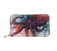 GDSHJKLW Abstract Colorful Octopus Women Wallets Leather Zip Around Clutch Purses Waterproof Credit Card Holder With Phone Holder Ladies Travel Coin Purse