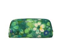 GDSHJKLW Abstract Seasonal Green Floral Leather Pencil Case Large Capacity Pen Pouch,Zipper Makeup Bag For Women Men Travel Toiletry Bags Waterproof Cosmetic Bag Wide-Open Coin Pouch Purse