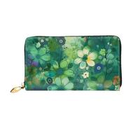 GDSHJKLW Abstract Seasonal Green Floral Women Wallets Leather Zip Around Clutch Purses Waterproof Credit Card Holder With Phone Holder Ladies Travel Coin Purse