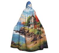 GDSHJKLW - Adult Halloween Hooded Cloak Coastal Lighthouse Full Length Cloak Halloween Christmas Cosplay Costume for Men Women