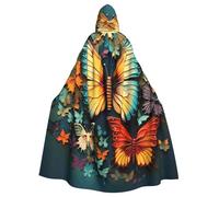GDSHJKLW - Adult Halloween Hooded Cloak Colorful Butterfly Embroidery Cloak Full Length Cloak Halloween Christmas Cosplay Costume for Men Women