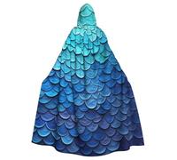 GDSHJKLW - Adult Halloween Hooded Cloak Ocean Blue Sea Mermaid Fish Scale Full Length Cloak Halloween Christmas Cosplay Costume for Men Women