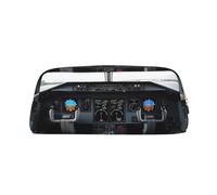 GDSHJKLW Airplane Cockpit1 Leather Pencil Case Large Capacity Pen Pouch,Zipper Makeup Bag For Women Men Travel Toiletry Bags Waterproof Cosmetic Bag Wide-Open Coin Pouch Purse, Gold, One Size