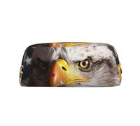 GDSHJKLW America Flag And Eagle Leather Pencil Case Large Capacity Pen Pouch,Zipper Makeup Bag For Women Men Travel Toiletry Bags Waterproof Cosmetic Bag Wide-Open Coin Pouch Purse, Gold, One Size