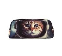 GDSHJKLW Animal Cat Astronaut Leather Pencil Case Large Capacity Pen Pouch,Zipper Makeup Bag For Women Men Travel Toiletry Bags Waterproof Cosmetic Bag Wide-Open Coin Pouch Purse