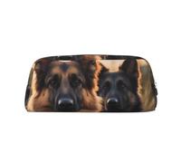 GDSHJKLW Animal German Shepherd Leather Pencil Case Large Capacity Pen Pouch,Zipper Makeup Bag For Women Men Travel Toiletry Bags Waterproof Cosmetic Bag Wide-Open Coin Pouch Purse, Silver, One Size