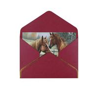 GDSHJKLW Animals Embroidery Paintings Horses Greeting Card with Dark Red Envelopes, 4x6 Thinking of You Cards Happy Birthday Wedding Invitation Blank Note Card for All Occasions