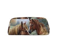 GDSHJKLW Animals Embroidery Paintings Horses Leather Pencil Case Large Capacity Pen Pouch,Zipper Makeup Bag For Women Men Travel Toiletry Bags Waterproof Cosmetic Bag Wide-Open Coin Pouch Purse