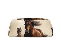 GDSHJKLW Animals Horse Running Leather Pencil Case Large Capacity Pen Pouch,Zipper Makeup Bag For Women Men Travel Toiletry Bags Waterproof Cosmetic Bag Wide-Open Coin Pouch Purse