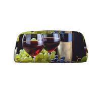 GDSHJKLW Art Red Wine Galsses & Grapes1 Leather Pencil Case Large Capacity Pen Pouch,Zipper Makeup Bag For Women Men Travel Toiletry Bags Waterproof Cosmetic Bag Wide-Open Coin Pouch Purse, Gold, One