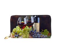 GDSHJKLW Art Red Wine Galsses & Grapes1 Women Wallets Leather Zip Around Clutch Purses Waterproof Credit Card Holder With Phone Holder Ladies Travel Coin Purse