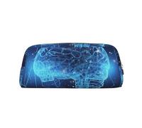 GDSHJKLW Artificial Intelligence Brain Leather Pencil Case Large Capacity Pen Pouch,Zipper Makeup Bag For Women Men Travel Toiletry Bags Waterproof Cosmetic Bag Wide-Open Coin Pouch Purse, Gold, One
