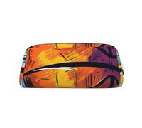 GDSHJKLW Basketball Colorful Sketch Enjoyment Leather Pencil Case Large Capacity Pen Pouch,Zipper Makeup Bag For Women Men Travel Toiletry Bags Waterproof Cosmetic Bag Wide-Open Coin Pouch Purse, Gold