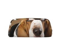 GDSHJKLW Basset Hound Leather Pencil Case Large Capacity Pen Pouch,Zipper Makeup Bag For Women Men Travel Toiletry Bags Waterproof Cosmetic Bag Wide-Open Coin Pouch Purse
