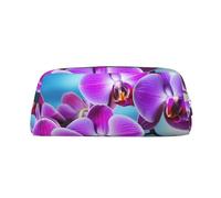 GDSHJKLW Beautiful Orchid Leather Pencil Case Large Capacity Pen Pouch,Zipper Makeup Bag For Women Men Travel Toiletry Bags Waterproof Cosmetic Bag Wide-Open Coin Pouch Purse, Silver, One Size