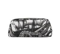 GDSHJKLW Black And White Octopus And Ship Leather Pencil Case Large Capacity Pen Pouch,Zipper Makeup Bag For Women Men Travel Toiletry Bags Waterproof Cosmetic Bag Wide-Open Coin Pouch Purse, Gold