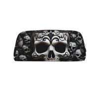 GDSHJKLW Black And White Skulls Leather Pencil Case Large Capacity Pen Pouch,Zipper Makeup Bag For Women Men Travel Toiletry Bags Waterproof Cosmetic Bag Wide-Open Coin Pouch Purse, Silver, One Size
