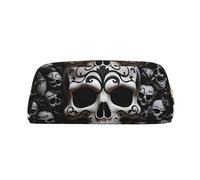 GDSHJKLW Black And White Skulls Leather Pencil Case Large Capacity Pen Pouch,Zipper Makeup Bag For Women Men Travel Toiletry Bags Waterproof Cosmetic Bag Wide-Open Coin Pouch Purse, Gold, One Size
