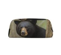 GDSHJKLW Black Bear Mother And Cub Leather Pencil Case Large Capacity Pen Pouch,Zipper Makeup Bag For Women Men Travel Toiletry Bags Waterproof Cosmetic Bag Wide-Open Coin Pouch Purse