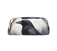 GDSHJKLW Black Crow Leather Pencil Case Large Capacity Pen Pouch,Zipper Makeup Bag For Women Men Travel Toiletry Bags Waterproof Cosmetic Bag Wide-Open Coin Pouch Purse