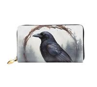 GDSHJKLW Black Crow Women Wallets Leather Zip Around Clutch Purses Waterproof Credit Card Holder With Phone Holder Ladies Travel Coin Purse