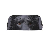 GDSHJKLW Black German Shepherd Leather Pencil Case Large Capacity Pen Pouch,Zipper Makeup Bag For Women Men Travel Toiletry Bags Waterproof Cosmetic Bag Wide-Open Coin Pouch Purse, Gold, One Size